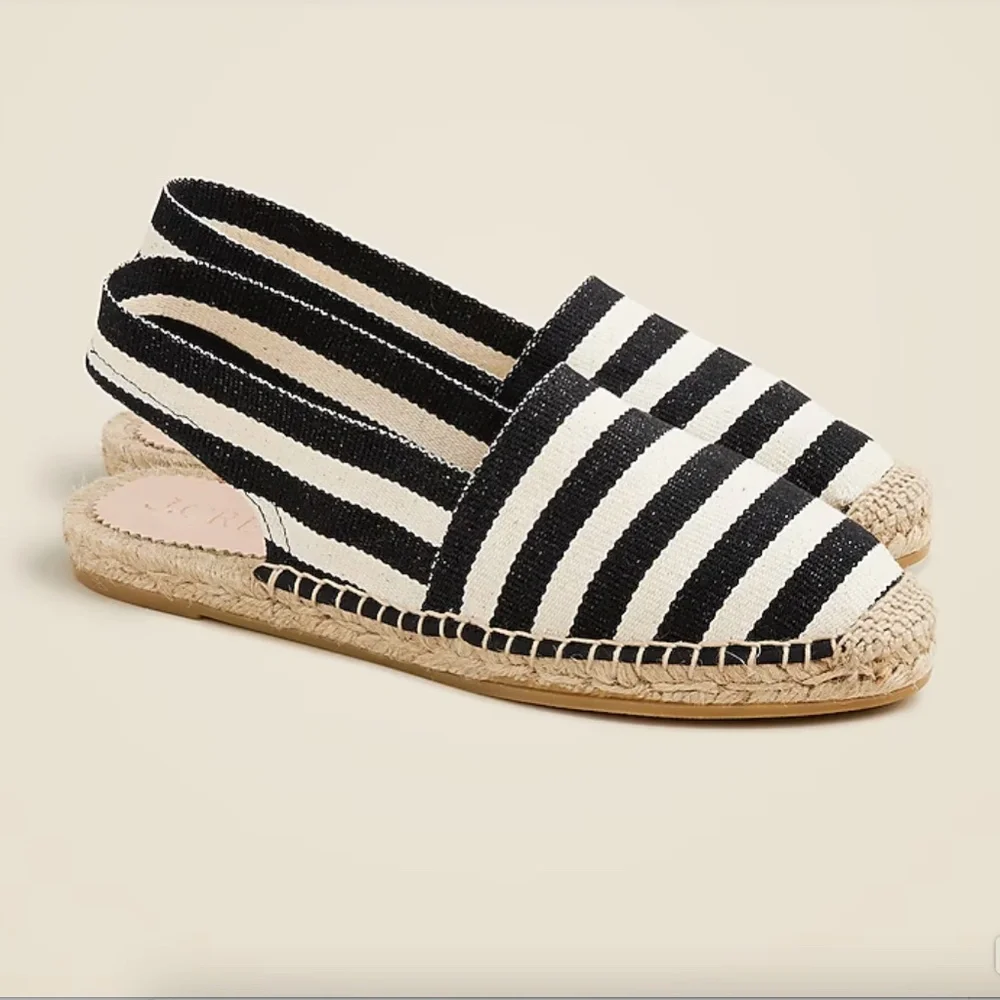 NWOT J. Crew Black and White Striped Espadrille Slingback Flats